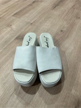 Free People Cream Slide Platform Mules